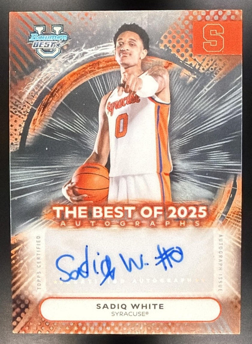 SADIQ WHITE JR. 2025-26 BOWMAN BEST UNIVERSITY #BA-ST BEST OF 2025 AUTO ORANGE