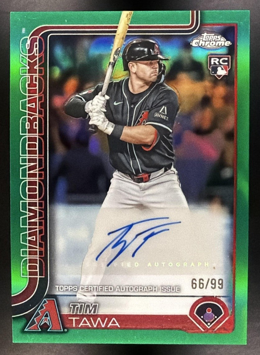 2025 Topps Chrome Update Series AC-TT Tim Tawa Rookie Auto Green Refractor /99