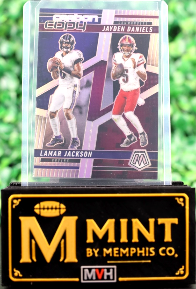 LAMAR JACKSON JAYDEN DANIELS 2025 PANINI MOSAIC CARBON COPY SILVER PRIZM