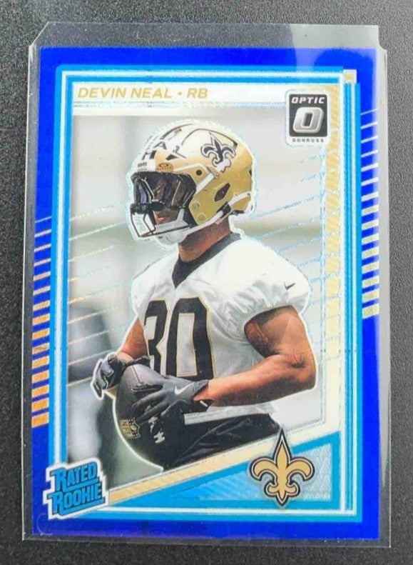 DEVIN NEAL 2025 PANINI DONRUSS OPTIC #282 RATED ROOKIE BLUE HYPER PRIZM SAINTS