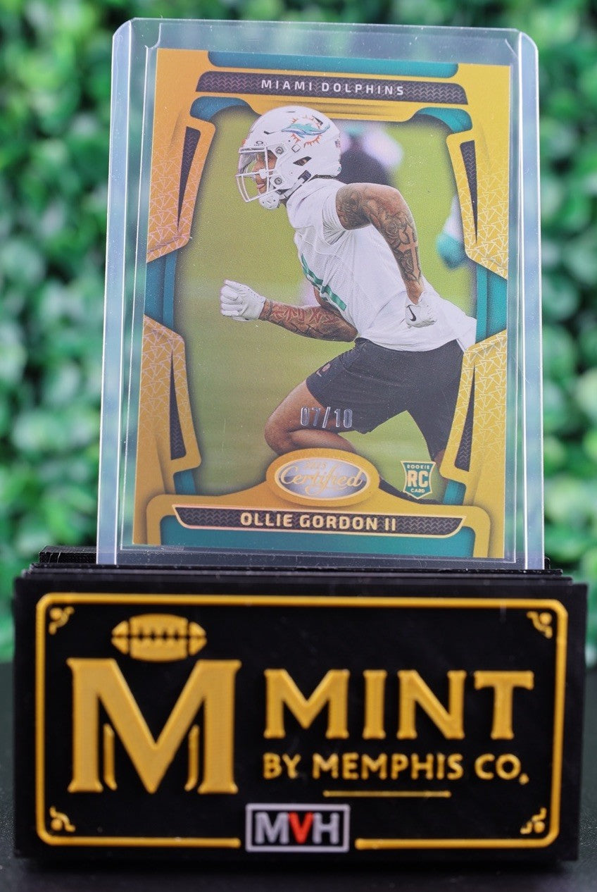 OLLIE GORDON 2025 PANINI CERTIFIED MIRROR GOLD /10 RC FOTL SSP MIAMI DOLPHINS