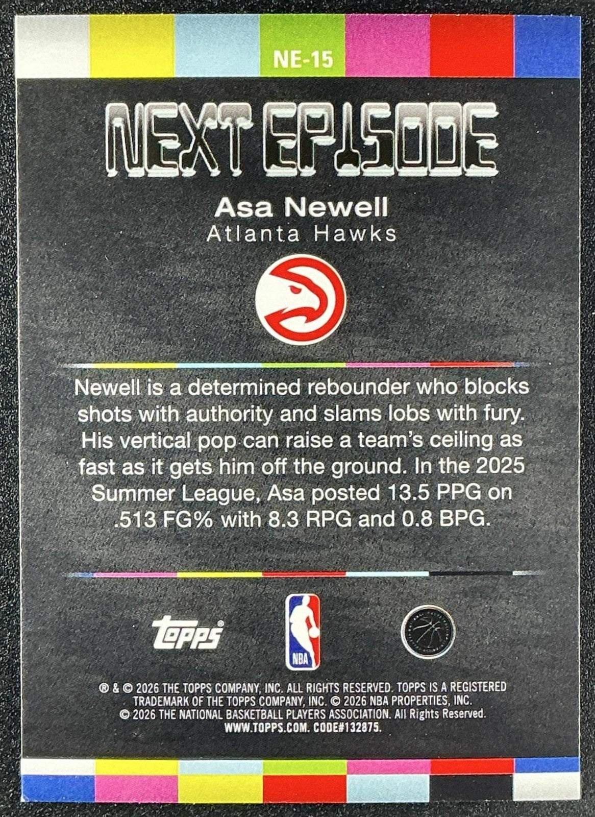 ASA NEWELL 2025-26 TOPPS HOOPS #NE-15 NEXT EPISODE RAINBOW FOIL RC HAWKS