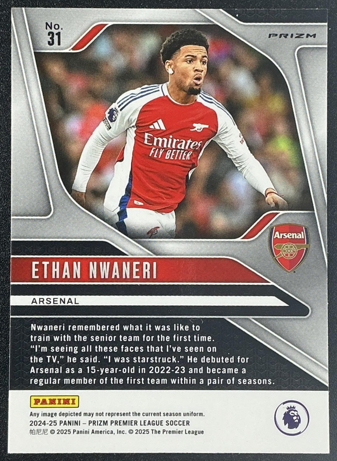 ETHAN NWANERI 2024-25 PANINI PRIZM PREMIER LEAGUE #31 RED MOSAIC PRIZM ARSENAL