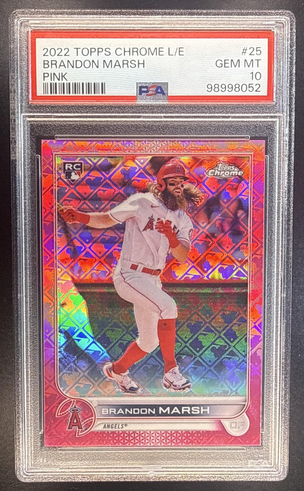 BRANDON MARSH 2022 TOPPS CHROME LOGOFRACTOR #25 PINK 99/199 RC ANGELS PSA 10