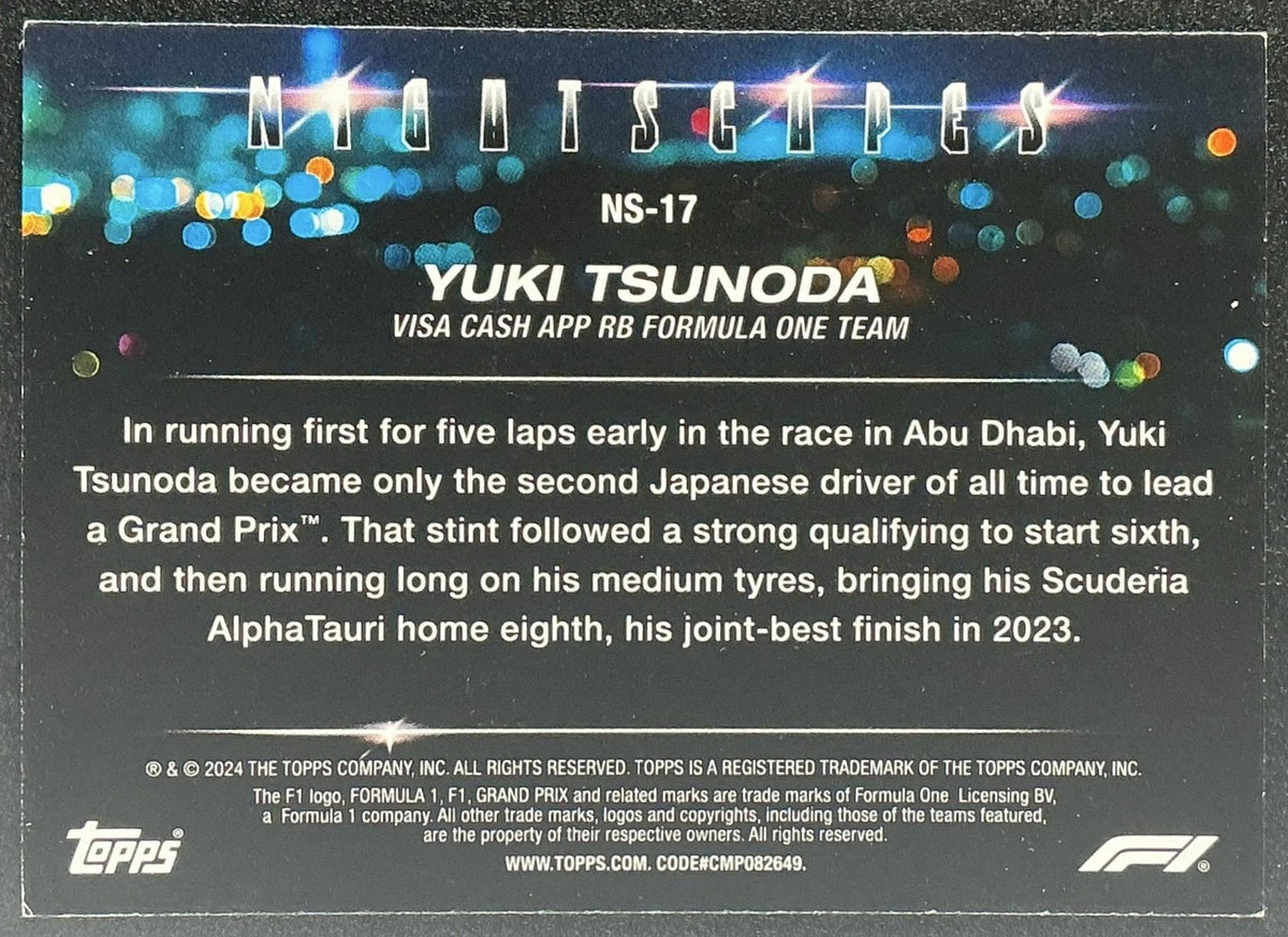 YUKI TSUNODA 2024 TOPPS PADDOCK PASS F1 #NS-17 NIGHTSCAPES