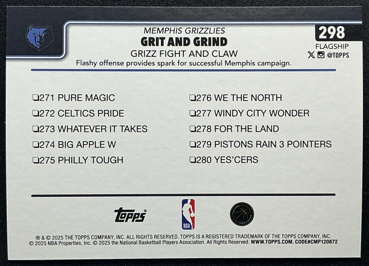 GRIT AND GRIND, GRIZZ FIGHT CLAW 2025-26 TOPPS #29 SANDGLITTER GRIZZLIES