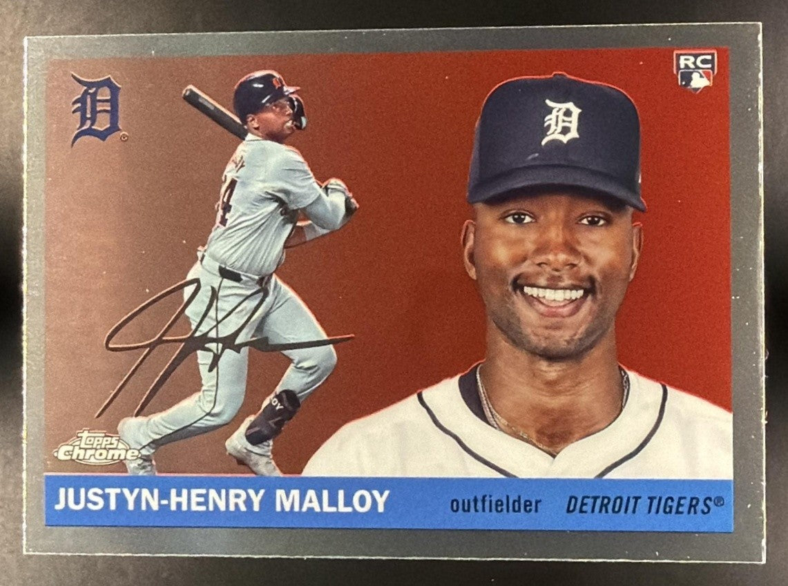 JUSTYN-HENRY MALLOY 2025 TOPPS CHROME PLATINUM ANNIVERSARY #328 RC TIGERS