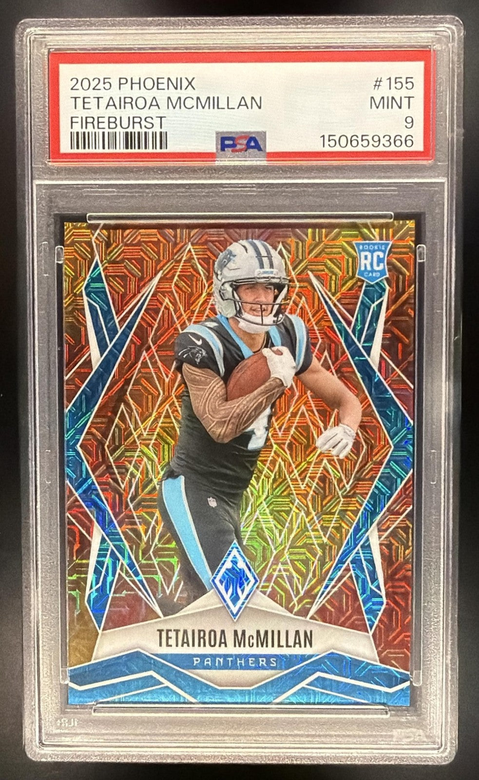 2025 Panini Phoenix Tetairoa McMillan #155 Rookies Fireburst /350 RC PSA 9
