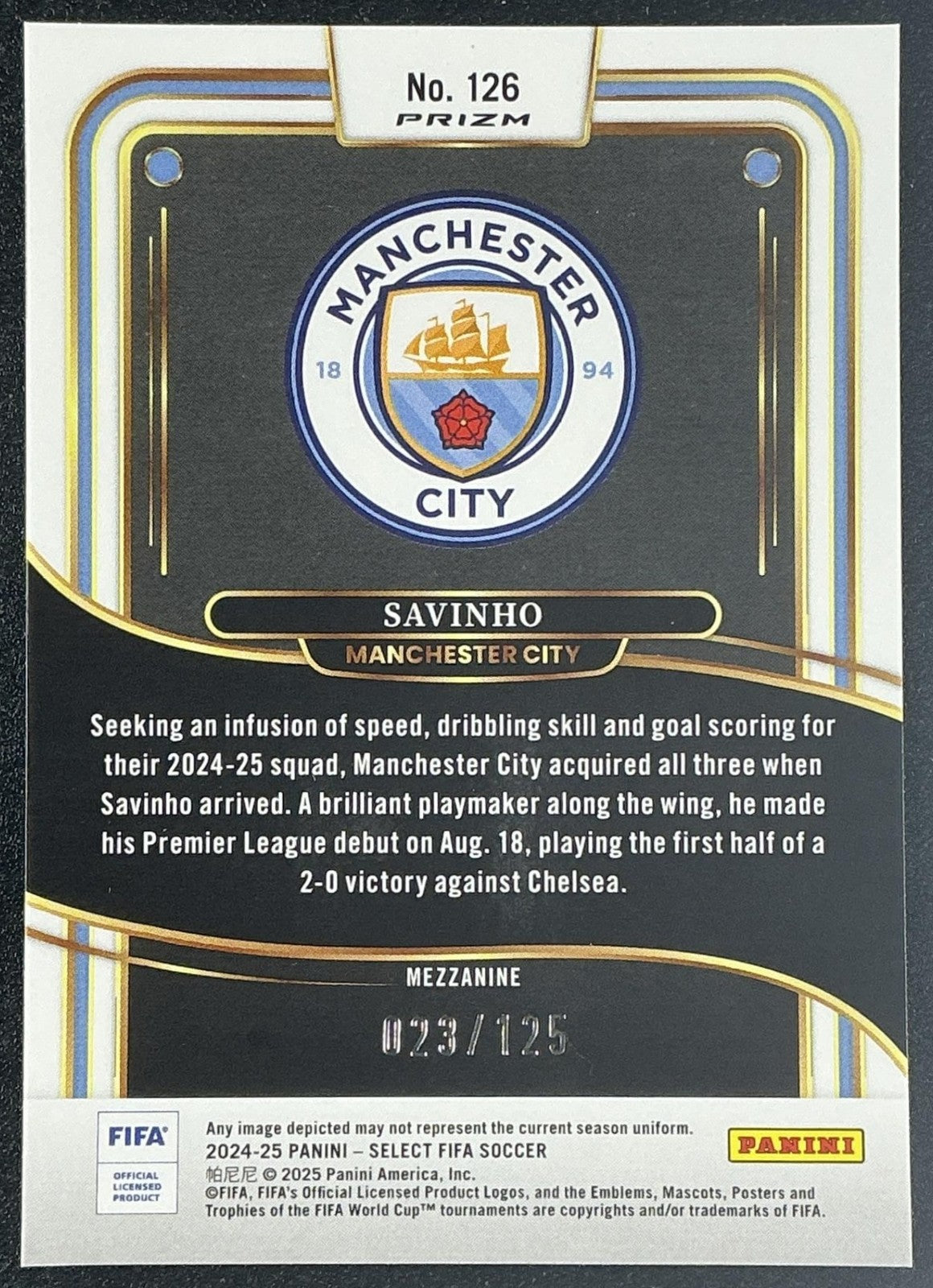 2024 Panini Select FIFA Savinho #126 Mezzanine Orange Fluorescent /125