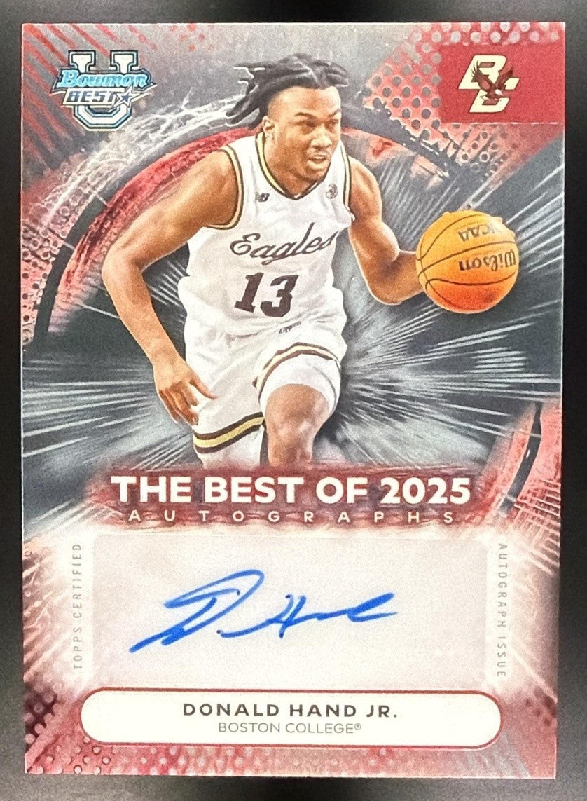 DONALD HAND JR. 2025-26 BOWMAN BEST UNIVERSITY #BA-DHJ BEST OF 2025 AUTO EAGLES