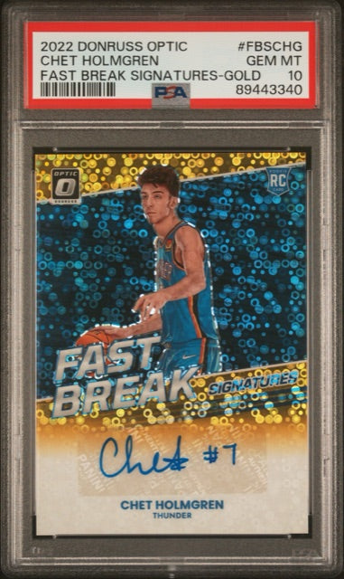 Chet Holmgren 2022 Donruss Optic Fast Break Signatures Gold Auto #FBS-CHG RC PSA 10 GEM MT