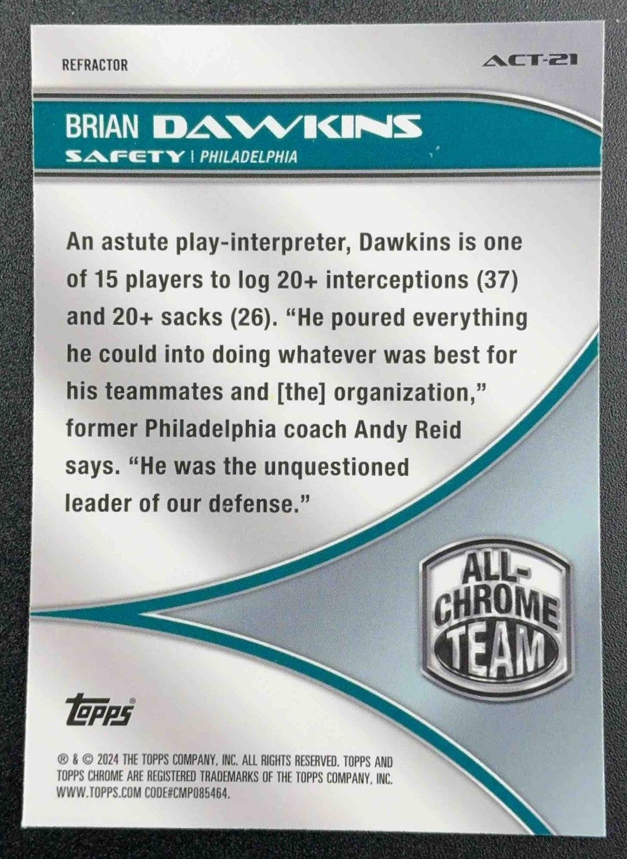 BRIAN DAWKINS 2024 TOPPS CHROME #ACT-21 ALL- TEAM REFRACTOR EAGLES
