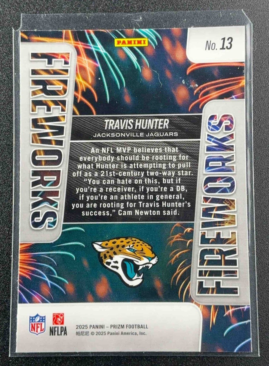 TRAVIS HUNTER 2025 PANINI PRIZM #13 FIREWORKS RC JAGUARS