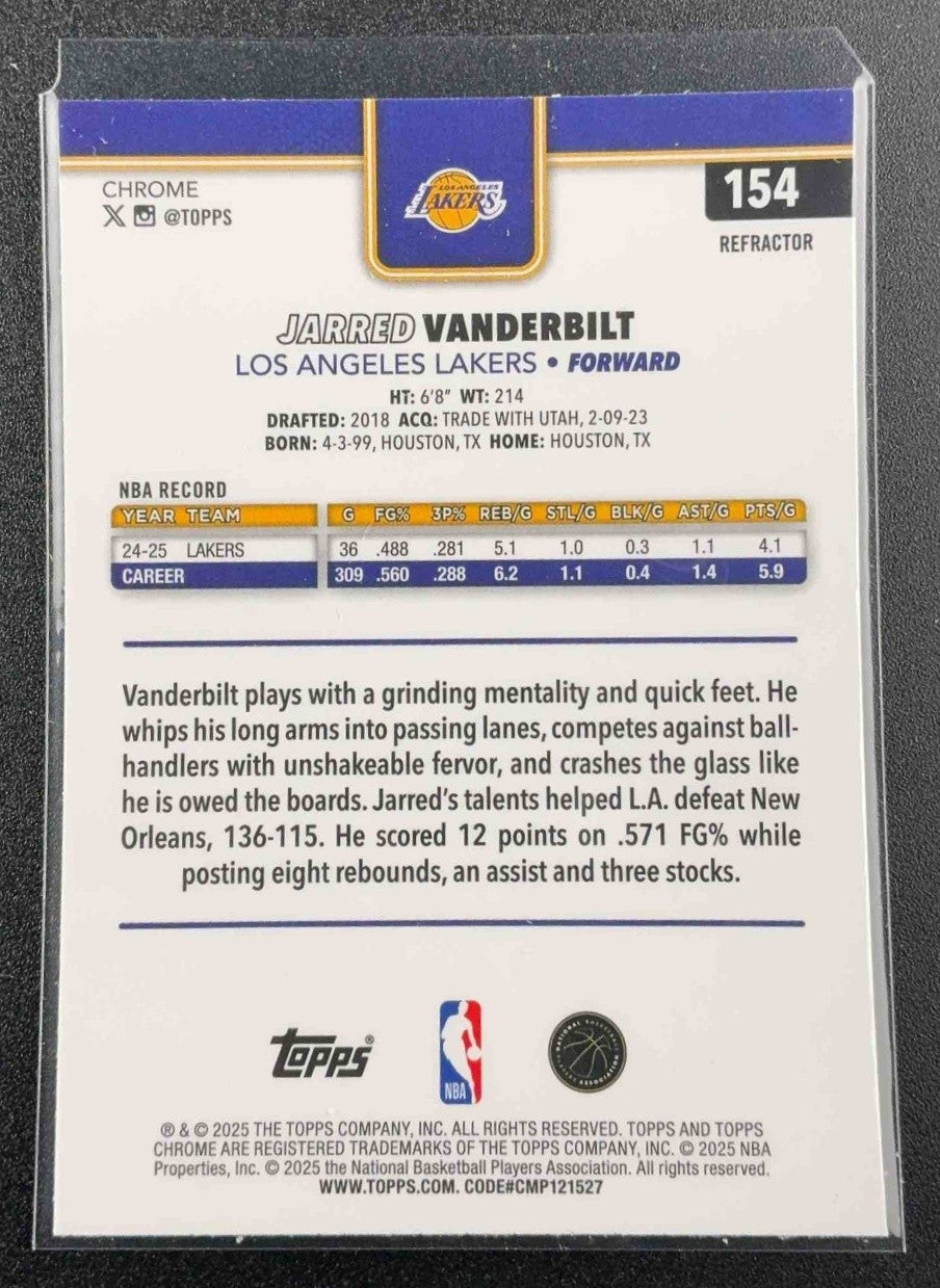 JARRED VANDERBILT 2025-26 TOPPS CHROME #154 REFRACTOR LAKERS