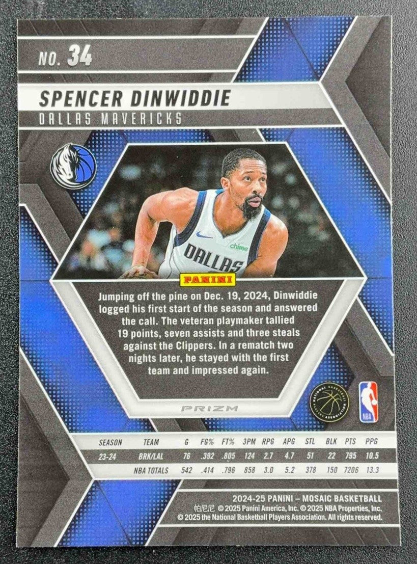 SPENCER DINWIDDIE 2024-25 PANINI MOSAIC #34 INTERNATIONAL MOSAIC MAVERICKS