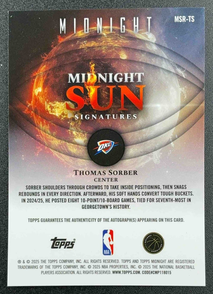 2025 Topps Midnight Thomas Sorber #MSR-TS Sun Rookie Signatures RC Auto