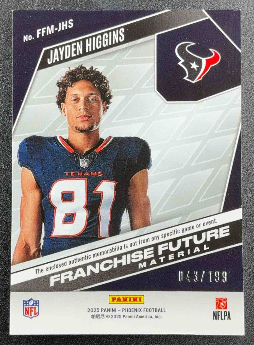JAYDEN HIGGINS 2025 PHOENIX FRANCHISE FUTURE #FFM-JHS 3 COLOR PATCH (RC) /199