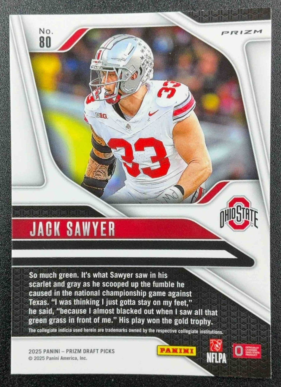 JACK SAWYER 2025 PANINI PRIZM DRAFT PICKS #80 RED ICE RC BUCKEYES