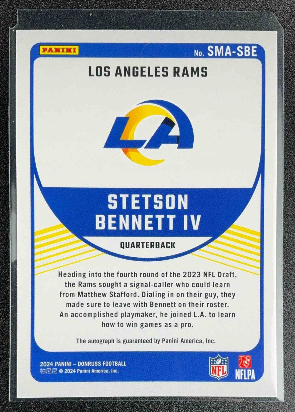 STETSON BENNETT IV 2024 PANINI DONRUSS #SMA-SBE SIGNATURE MARKS AUTO RAMS