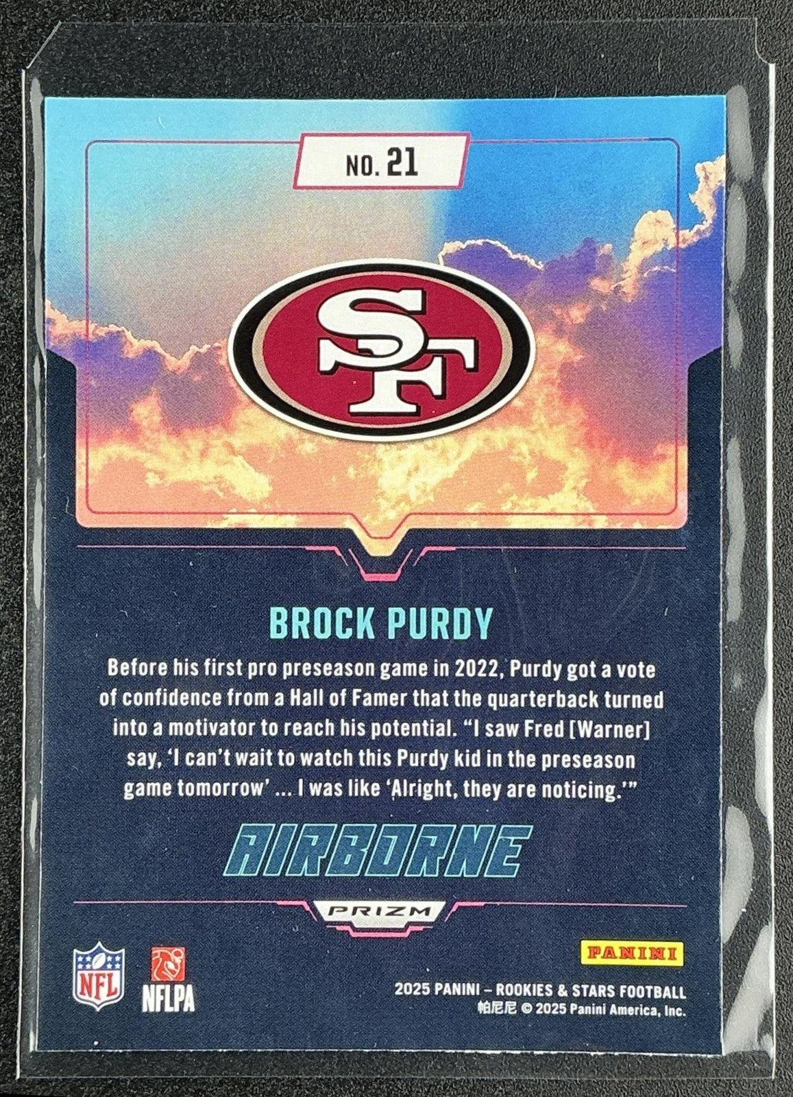 BROCK PURDY 2025 PANINI ROOKIES & STARS #21 AIRBORNE SILVER 49ERS