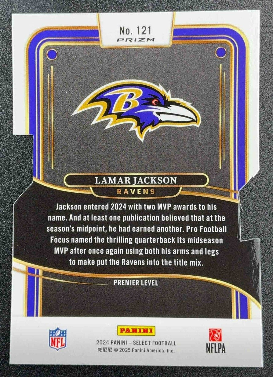 LAMAR JACKSON 2024 PANINI SELECT #121 PREMIER SILVER PRIZM DIE-CUT RAVENS