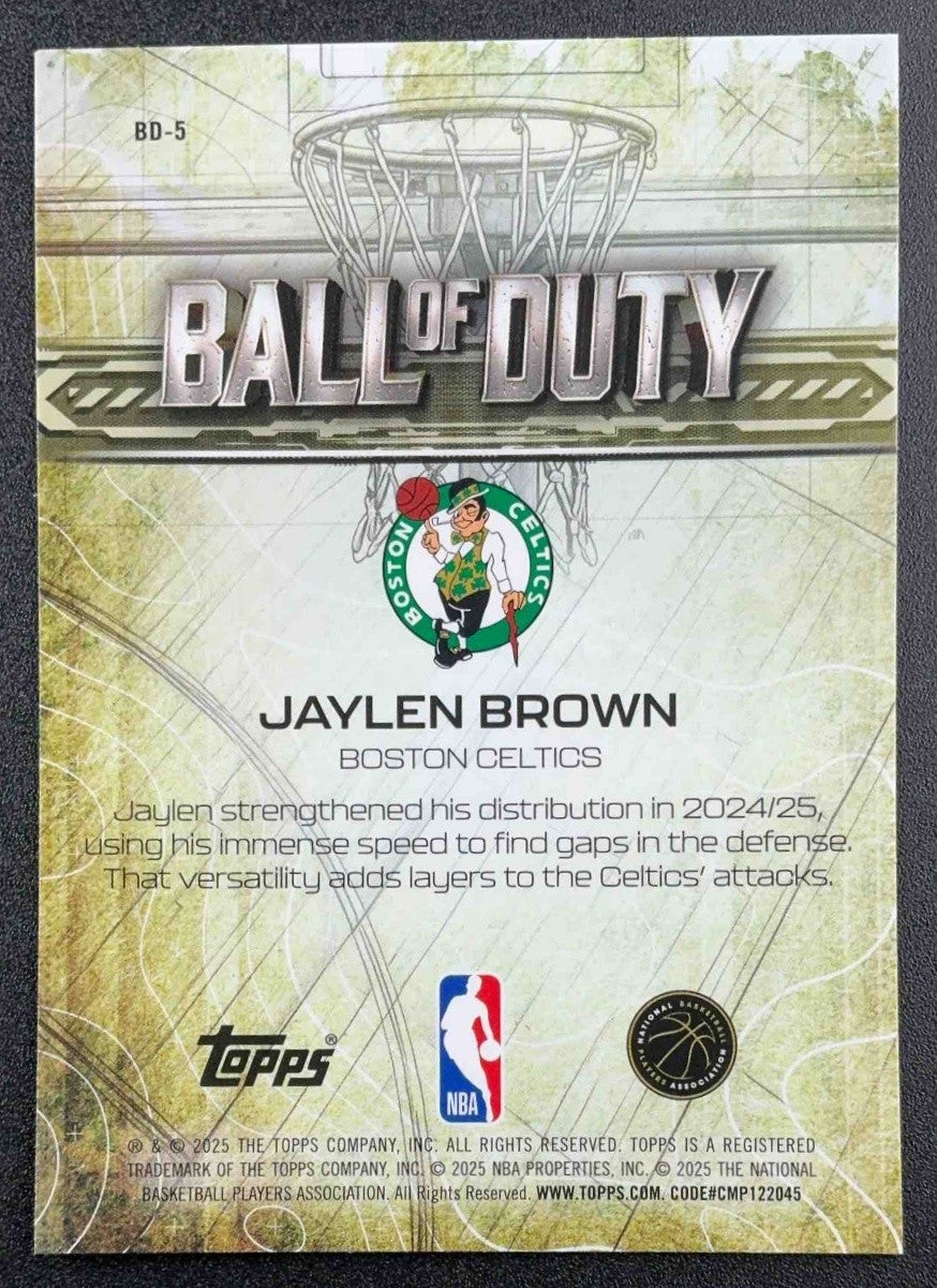JAYLEN BROWN 2025-26 TOPPS CHROME #BD-5 BALL OF DUTY RAYWAVE REFRACTOR CELTICS