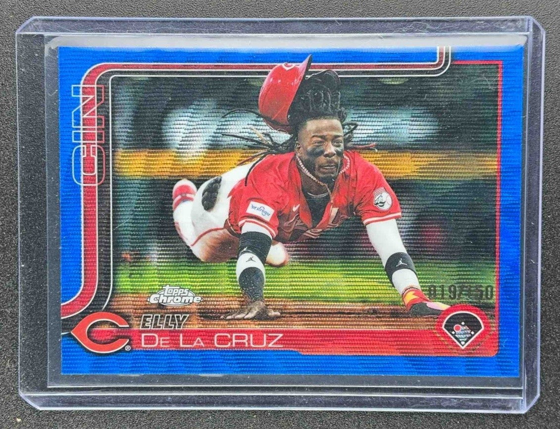 ELLY DE LA CRUZ 2025 TOPPS CHROME UPDATE #USC189 BLUE WAVE REFRACTOR 19/150 REDS