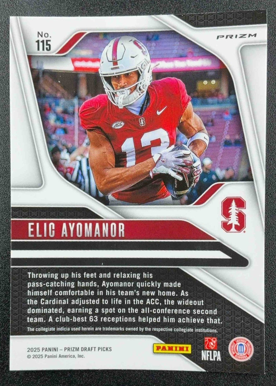 ELIC AYOMANOR 2025 PANINI PRIZM DRAFT PICKS #115 RED ICE RC CARDINAL