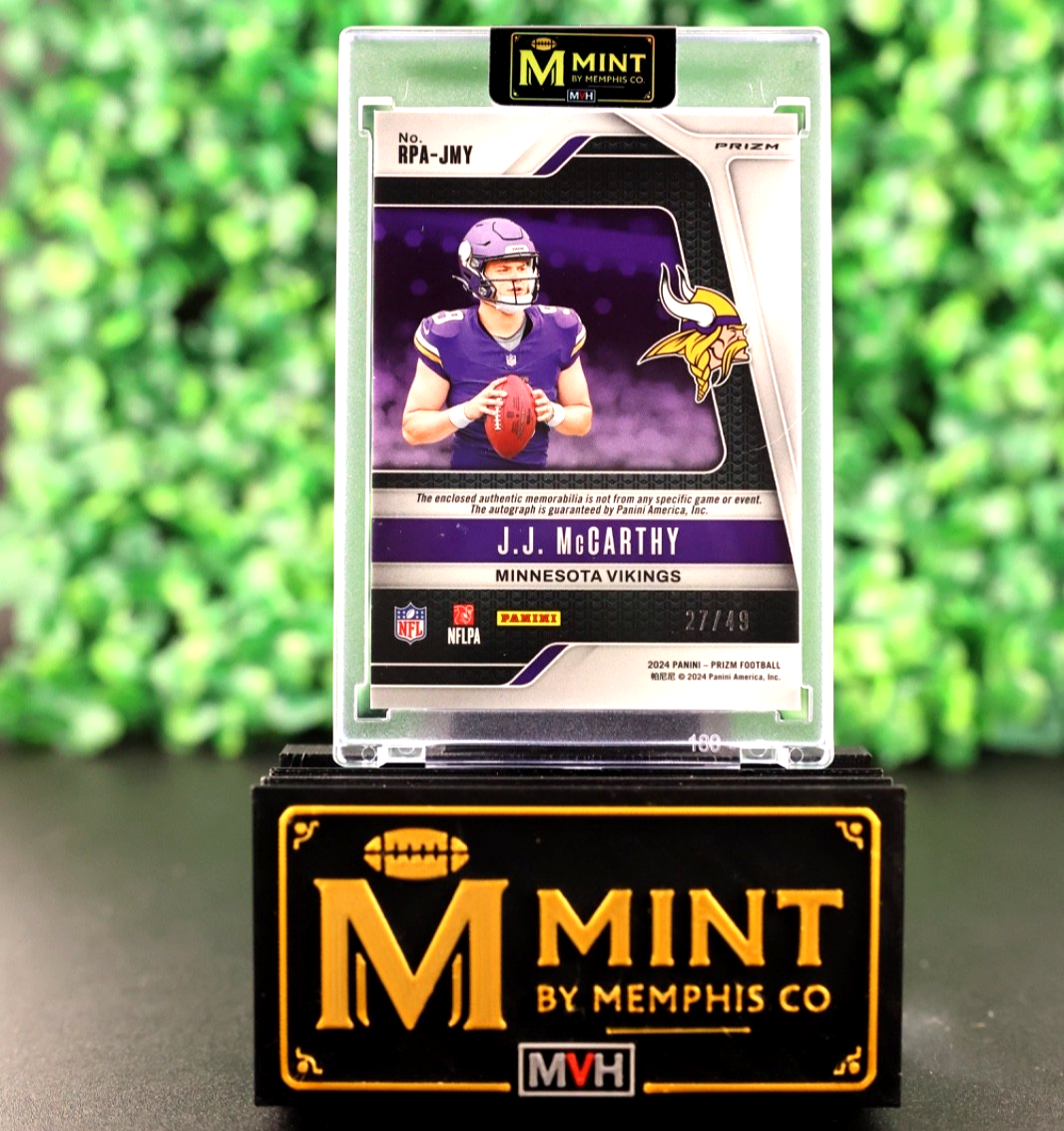 JJ MCCARTHY 2024 PRIZM PURPLE POWER ROOKIE PATCH AUTO RC SSP /49 COLOR MATCH RPA