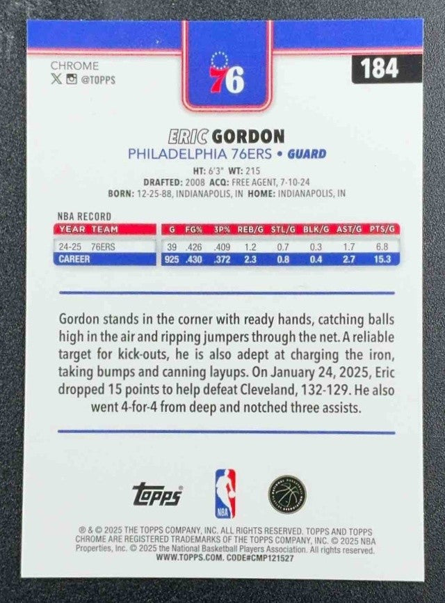 ERIC GORDON 2025-26 TOPPS CHROME #184 MAGENTA REFRACTOR 18/399 76ERS