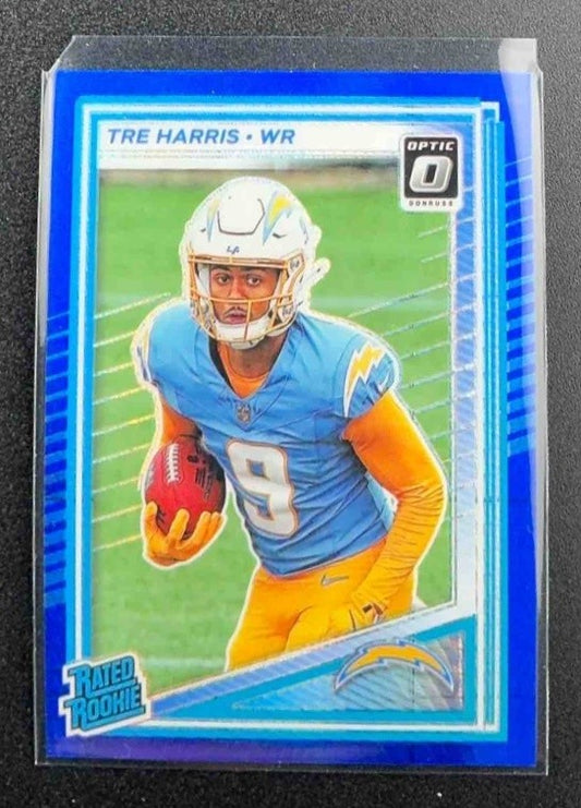 TRE HARRIS 2025 PANINI DONRUSS OPTIC #229 RATED ROOKIE BLUE HYPER PRIZM CHARGERS