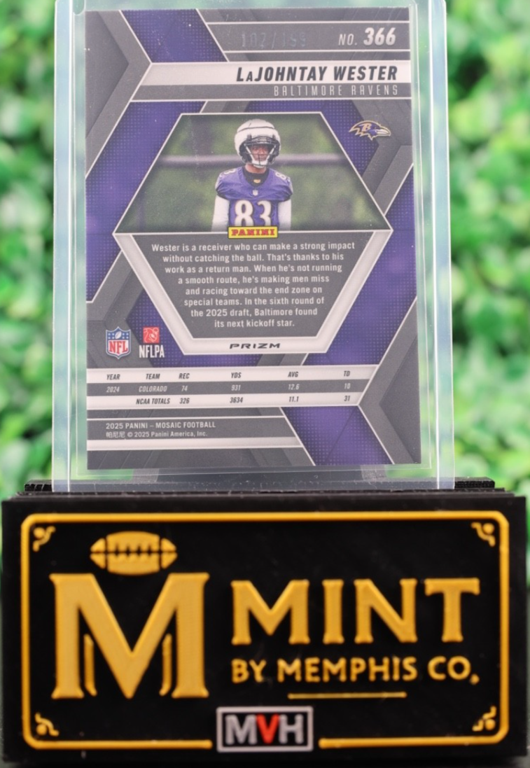 LAJOHNTAY WESTER 2025 MOSAIC ROOKIE ORANGE PRIZM RAVENS RC /199