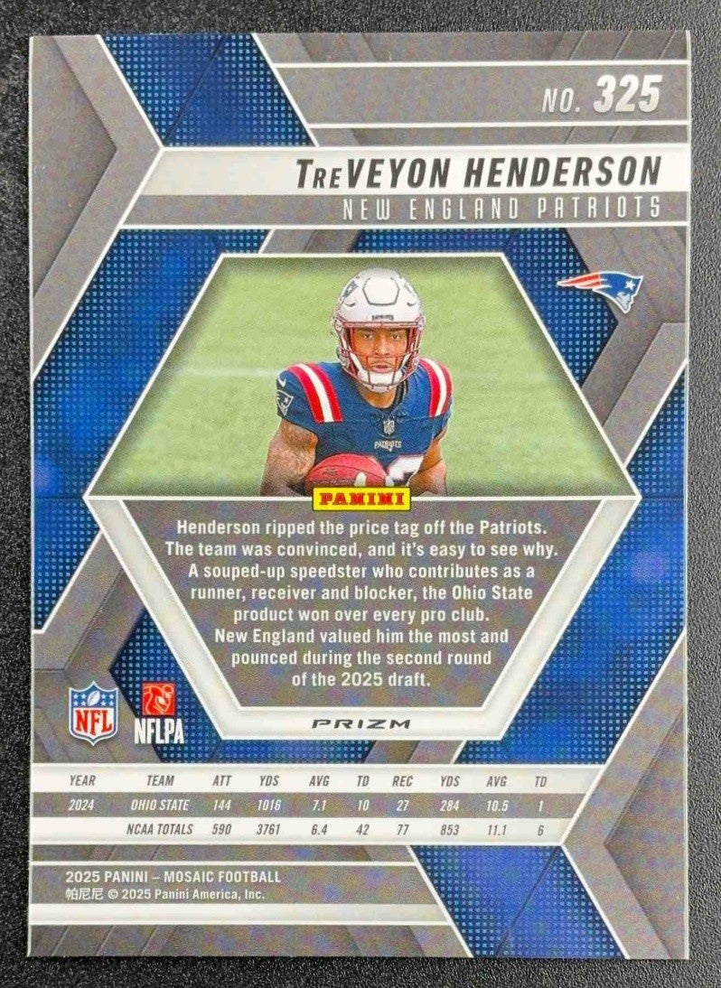 TREVEYON HENDERSON 2025 PANINI MOSAIC #325 ROOKIES MOSAIC PRIZM RC PATRIOTS