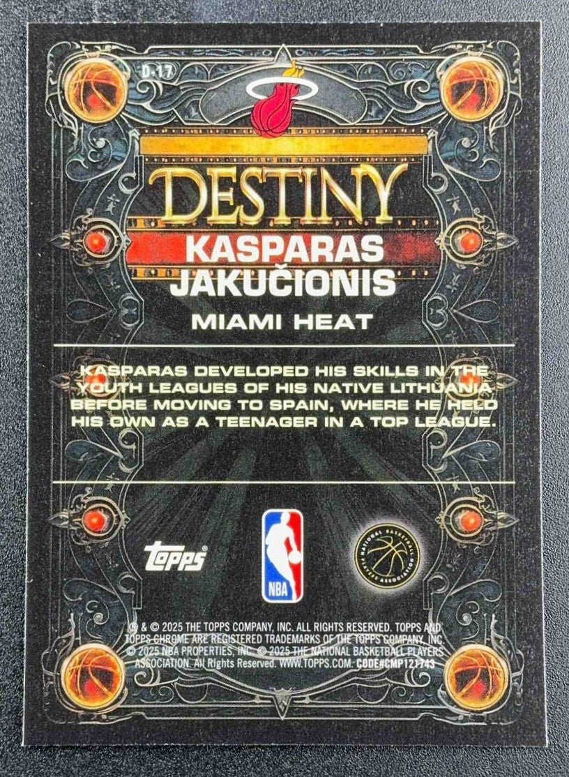 KASPARAS JAKUCIONIS 2025-26 TOPPS CHROME DESTINY RC HEAT