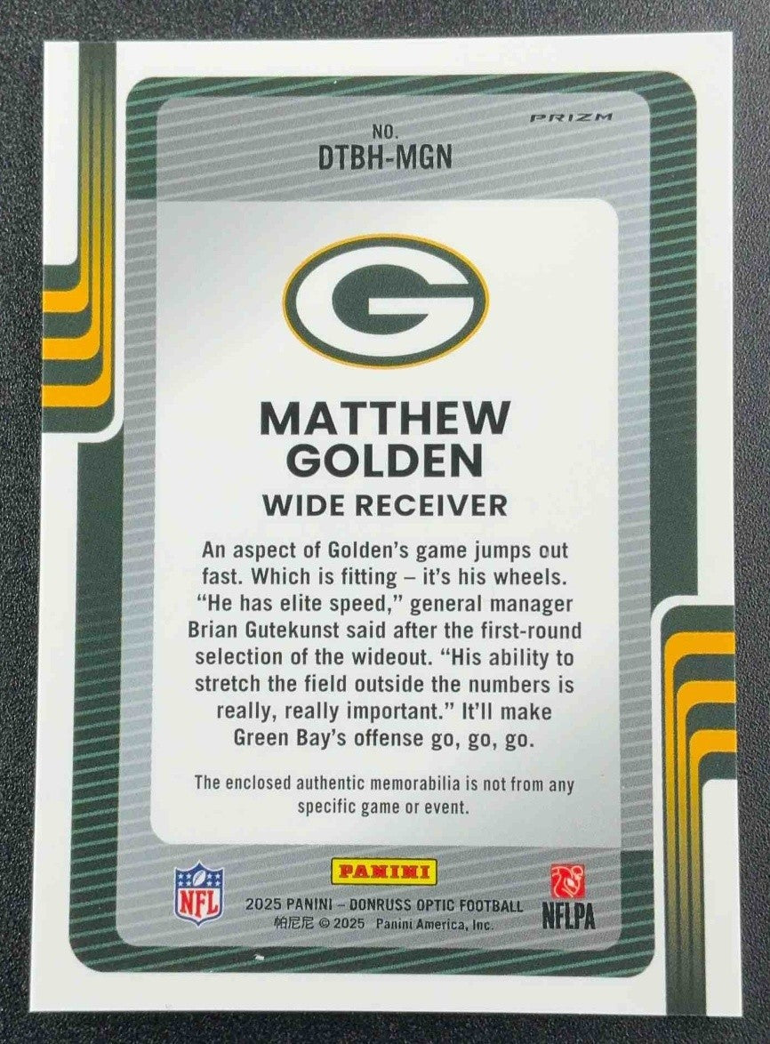 2025 Panini Donruss Optic Matthew Golden #DTBH-MGN Threads Blue Hyper Prizm RC