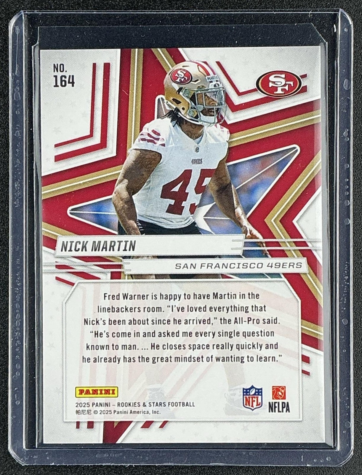 NICK MARTIN 2025 PANINI ROOKIES & STARS #164 RED /49 RC 49ERS