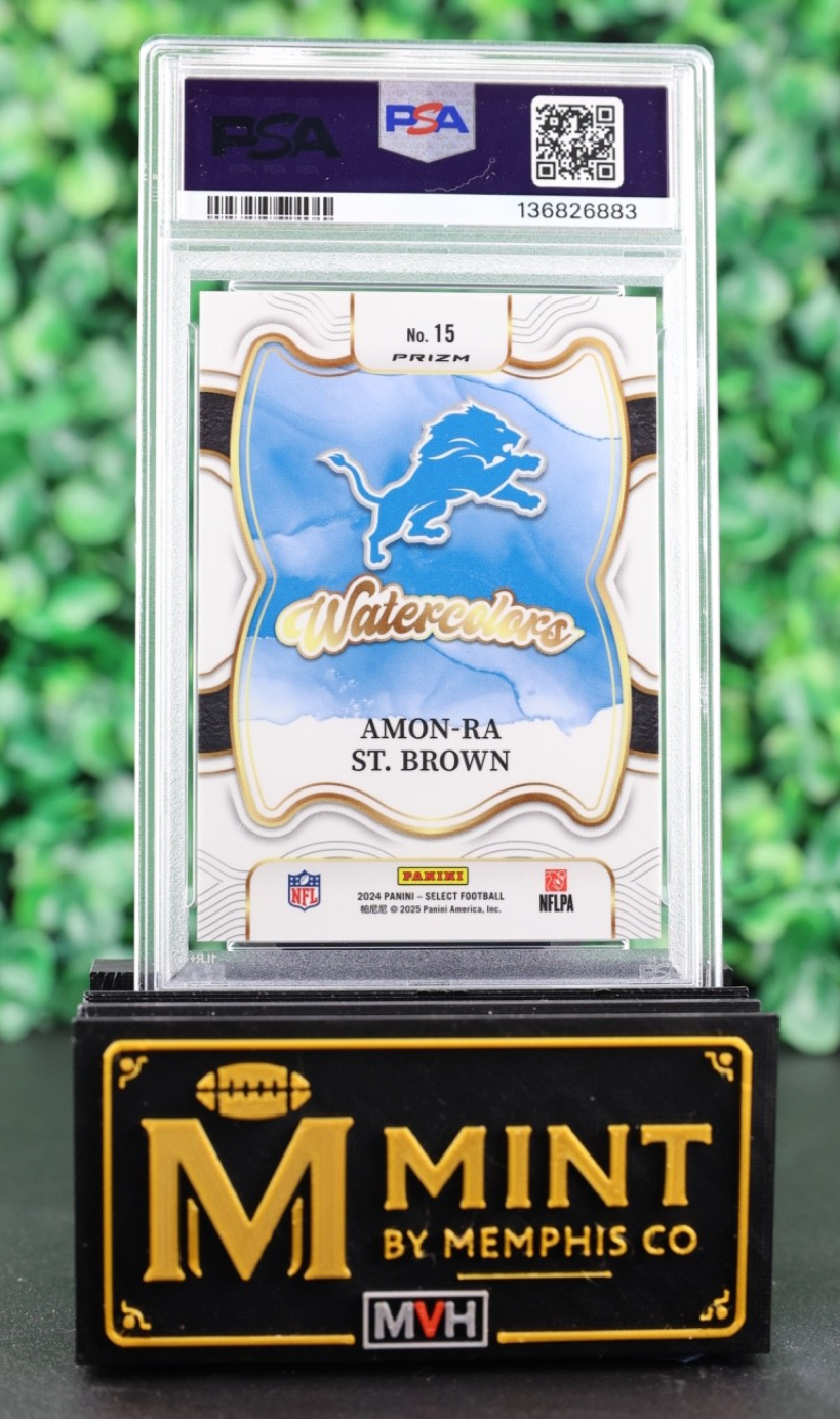 AMON-RA ST. BROWN 2024 PANINI SELECT WATERCOLORS #15 PSA 10 POP 3 LIONS CASE HIT