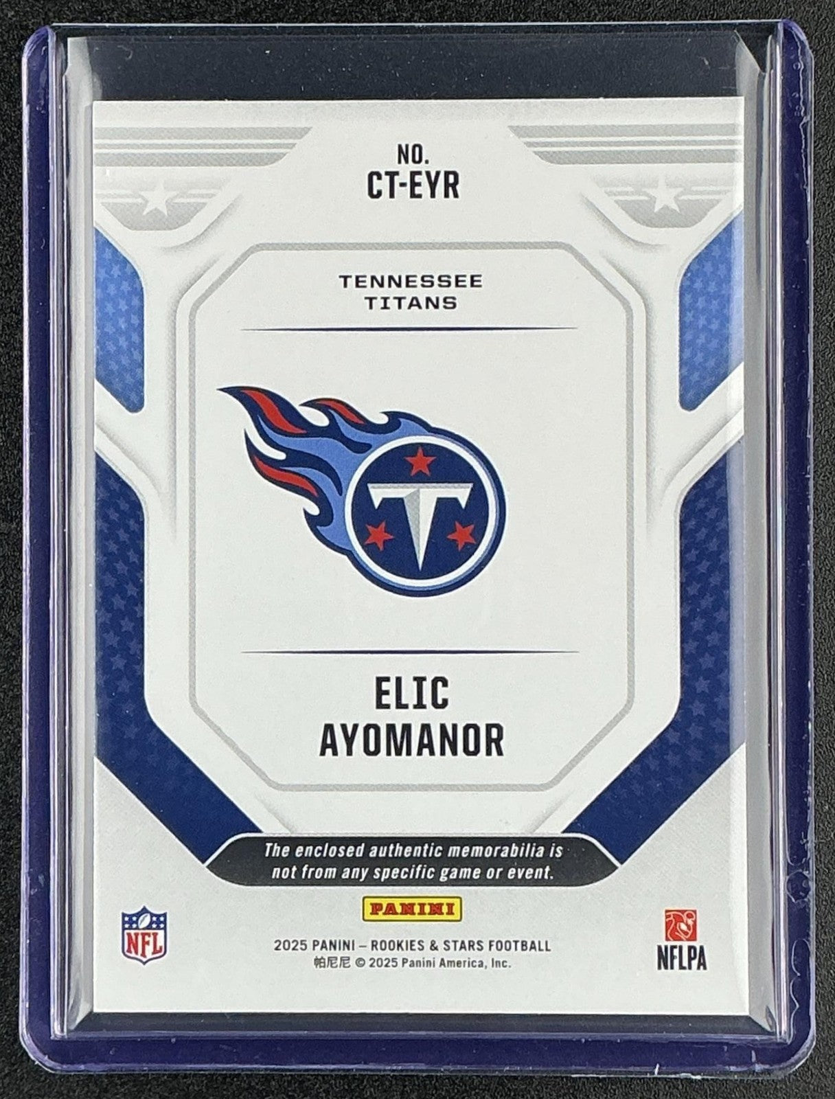 ELIC AYOMANOR 2025 PANINI ROOKIES & STARS #CT-EAR CROSS TRAINING MEM RC TITANS