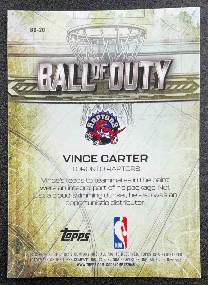 VINCE CARTER 2025-26 TOPPS CHROME #BD-20 BALL OF DUTY RAPTORS