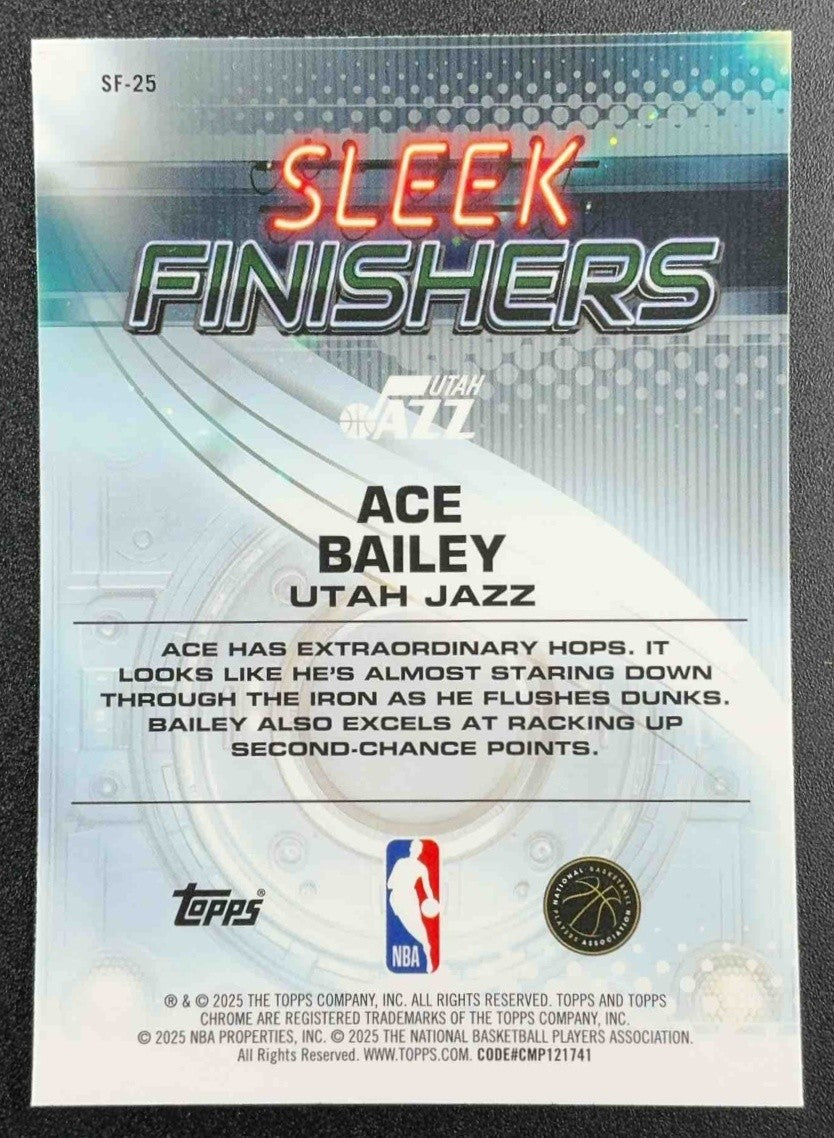 ACE BAILEY 2025-26 TOPPS CHROME #SF-25 SLEEK FINISHERS RC JAZZ