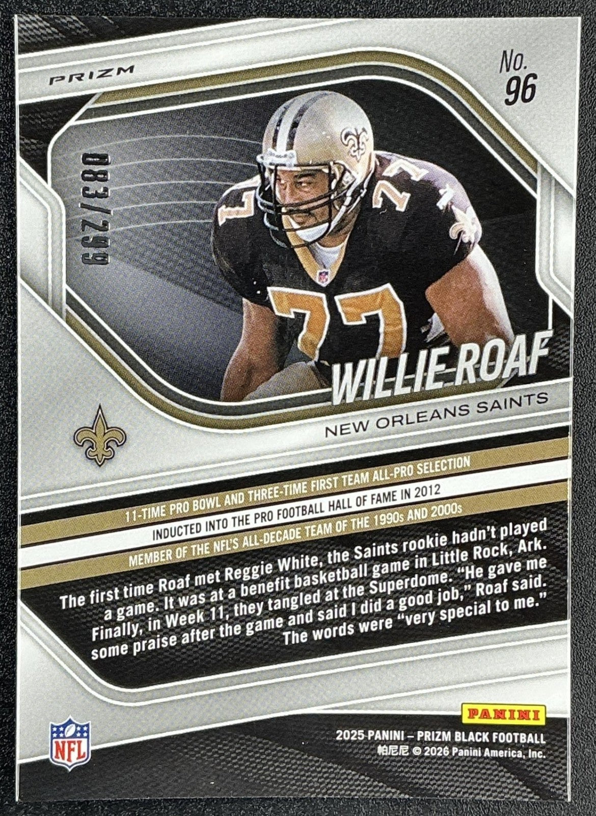 WILLIE ROAF 2025 PANINI PRIZM BLACK #96 RED 83/299 SAINTS