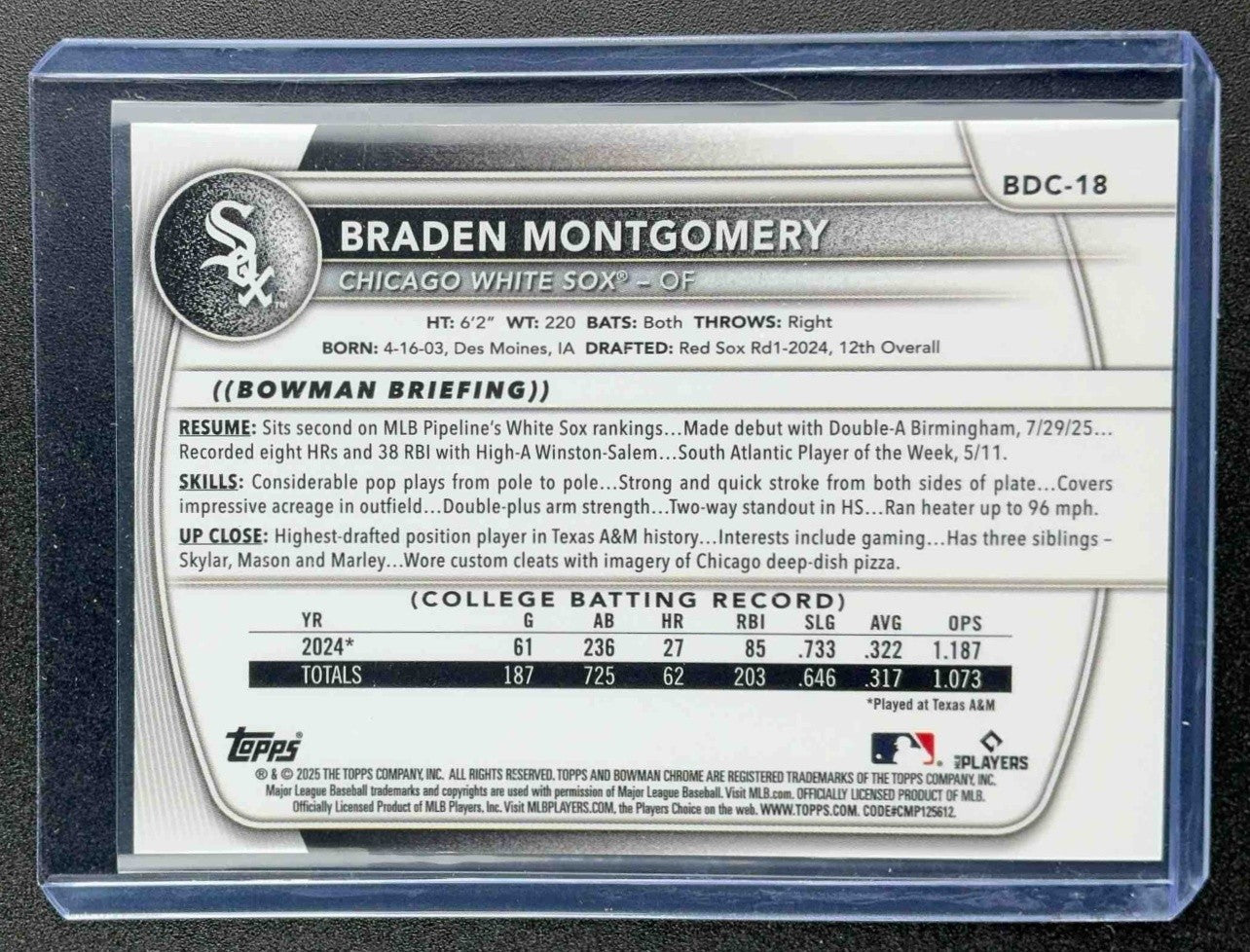 2025 Bowman Draft Braden Montgomery #BDC-18 Chrome Gold Geometric Refractor /50
