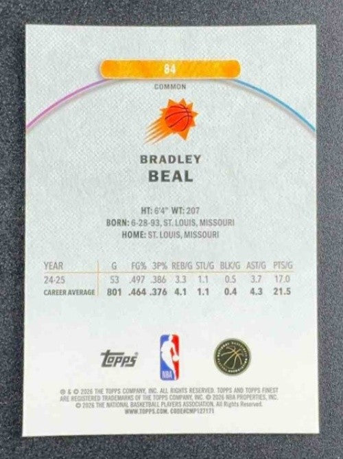 BRADLEY BEAL 2025-26 TOPPS FINEST #84 COMMON OIL SPILL REFRACTOR SUNS