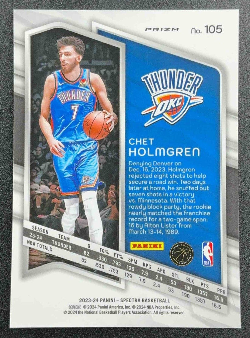 CHET HOLMGREN 2023-24 PANINI SPECTRA #105 THUNDER