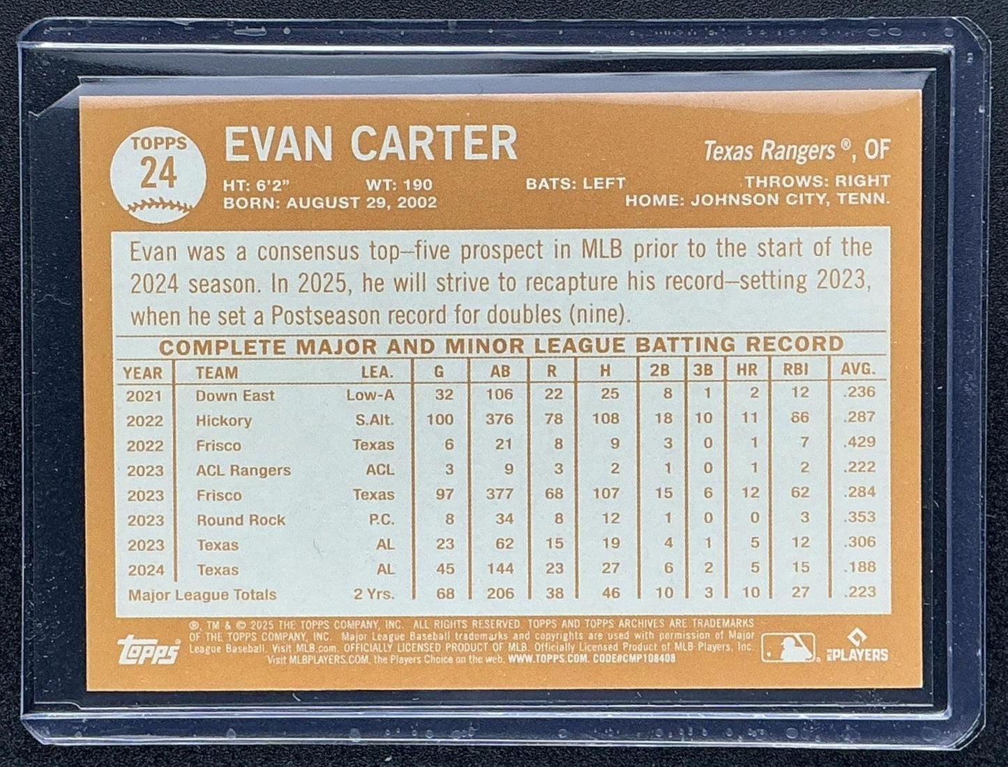 2025 Topps Archives Evan Carter #24 1964 Design Aqua Scope Foilboard /75
