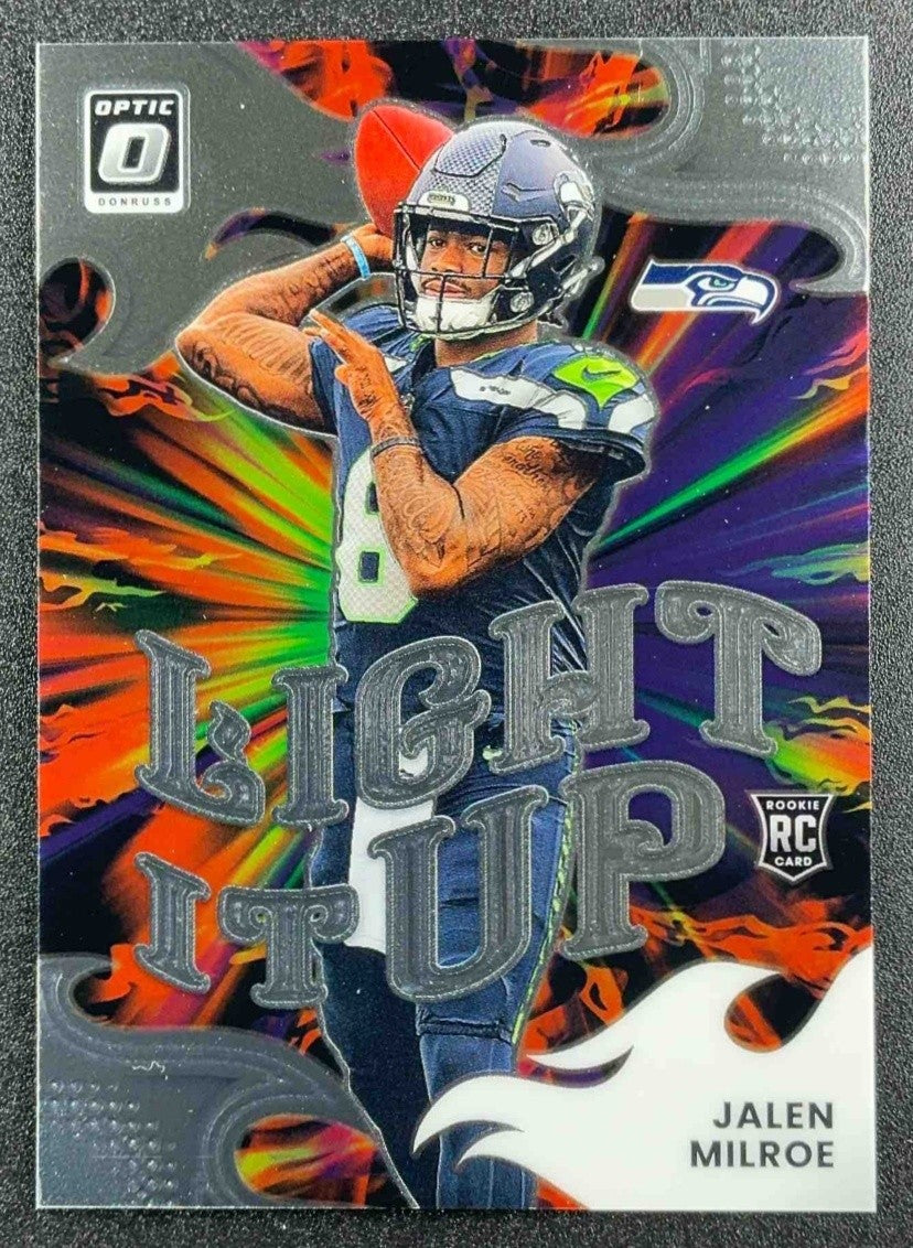 JALEN MILROE 2025 PANINI DONRUSS OPTIC #6 LIGHT IT UP RC SEAHAWKS