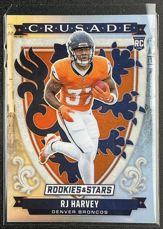 RJ HARVEY 2025 PANINI ROOKIES & STARS #26 CRUSADE SILVER RC BRONCOS
