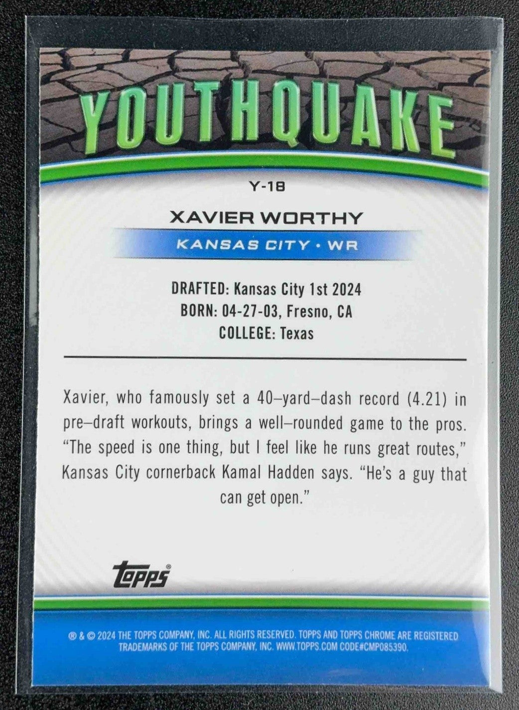 XAVIER WORTHY 2024 TOPPS CHROME #Y-18 YOUTHQUAKE RC CHIEFS
