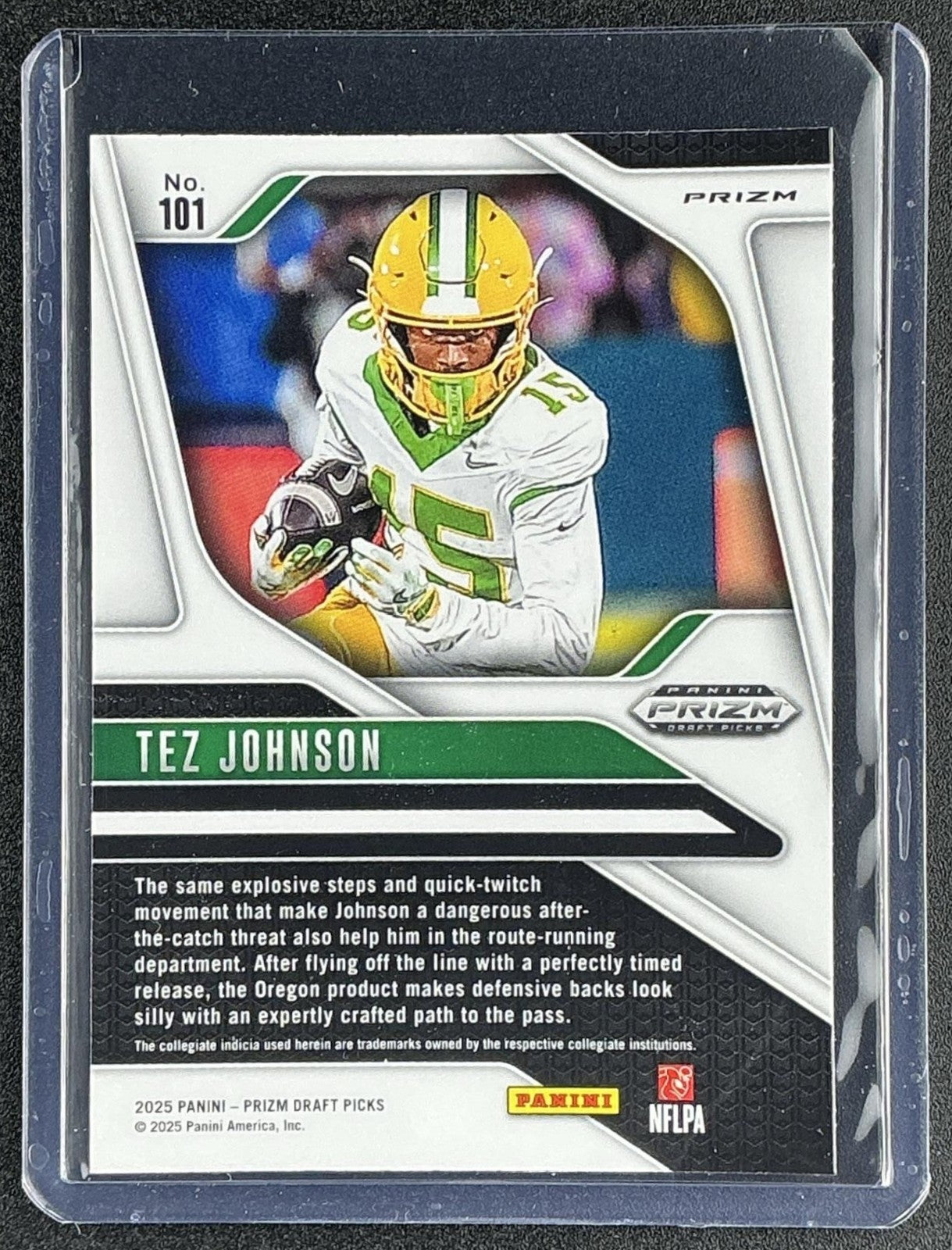 TEZ JOHNSON 2025 PANINI PRIZM DRAFT PICKS #101 RUBY WAVE RC DUCKS