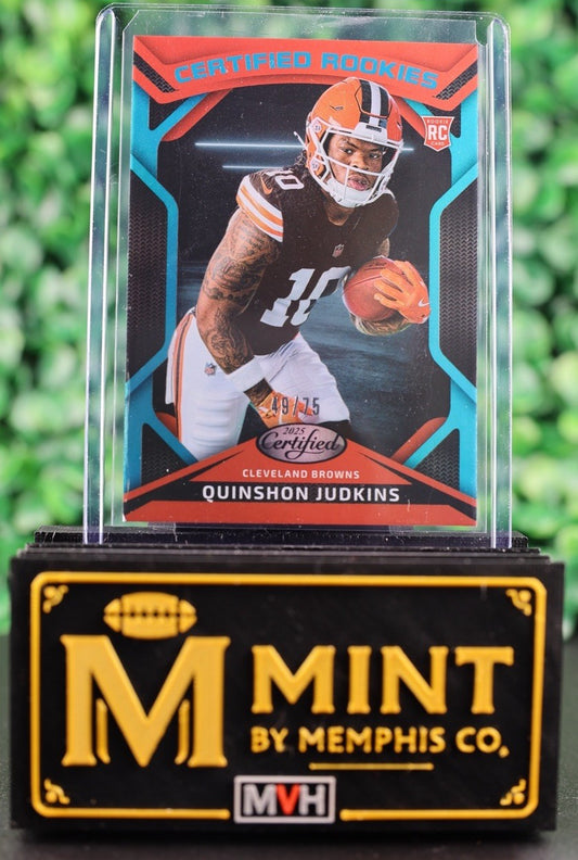 QUINSHON JUDKINS 2025 PANINI CERTIFIED CERTIFIED ROOKIES BLUE RC BROWNS /75